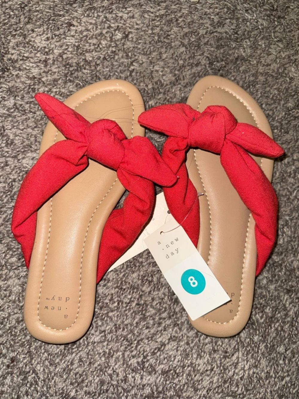 a new day Red Knot-Top Thong Sandals with Tan Footbed NWT